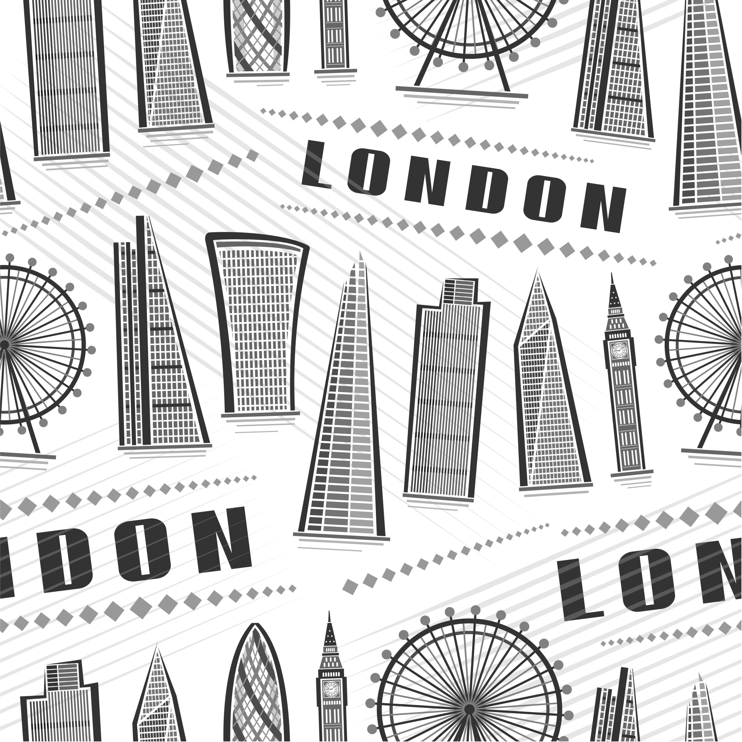 Vector London Seamless Pattern, square repeat background with il