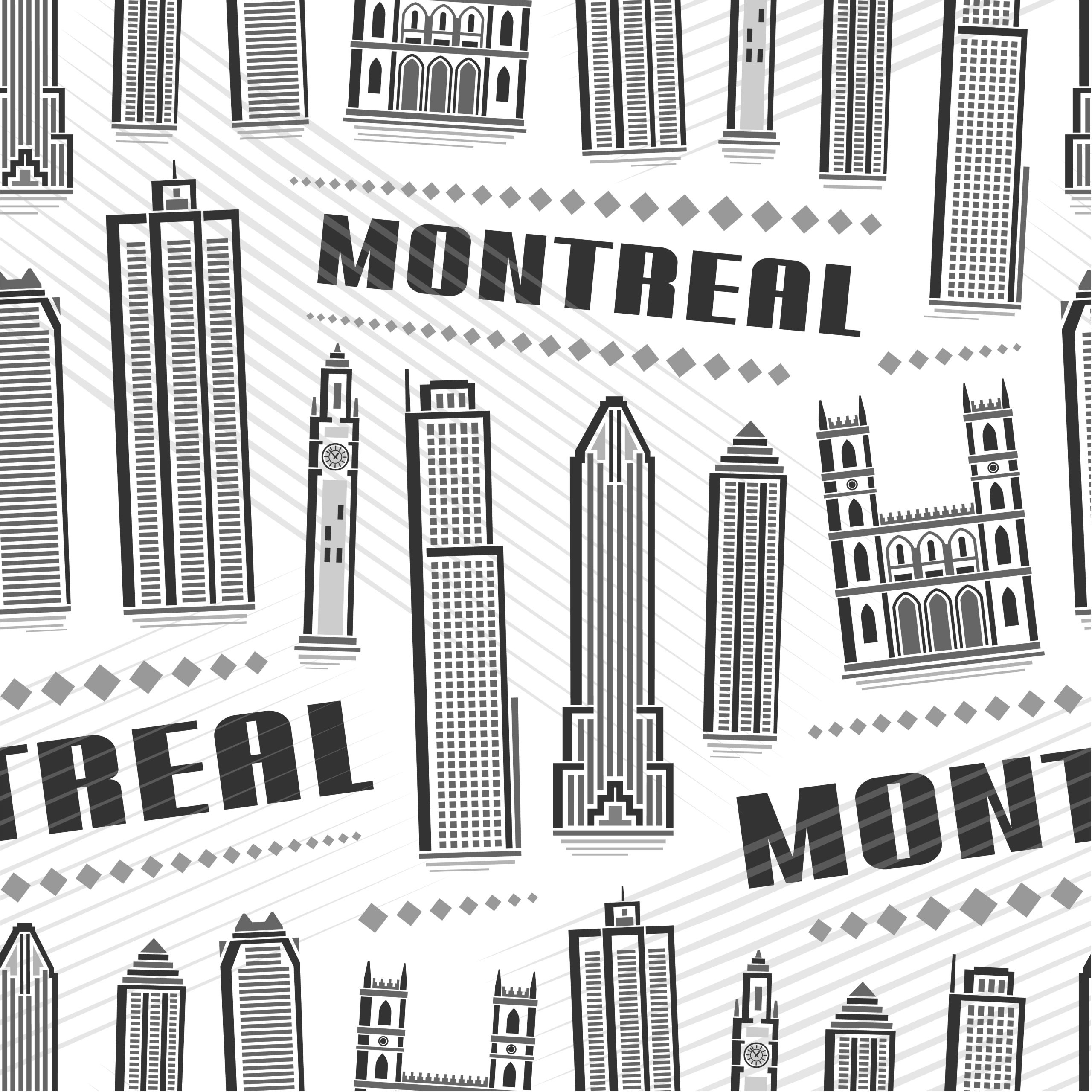 Vector Montreal Seamless Pattern, repeating background with illu
