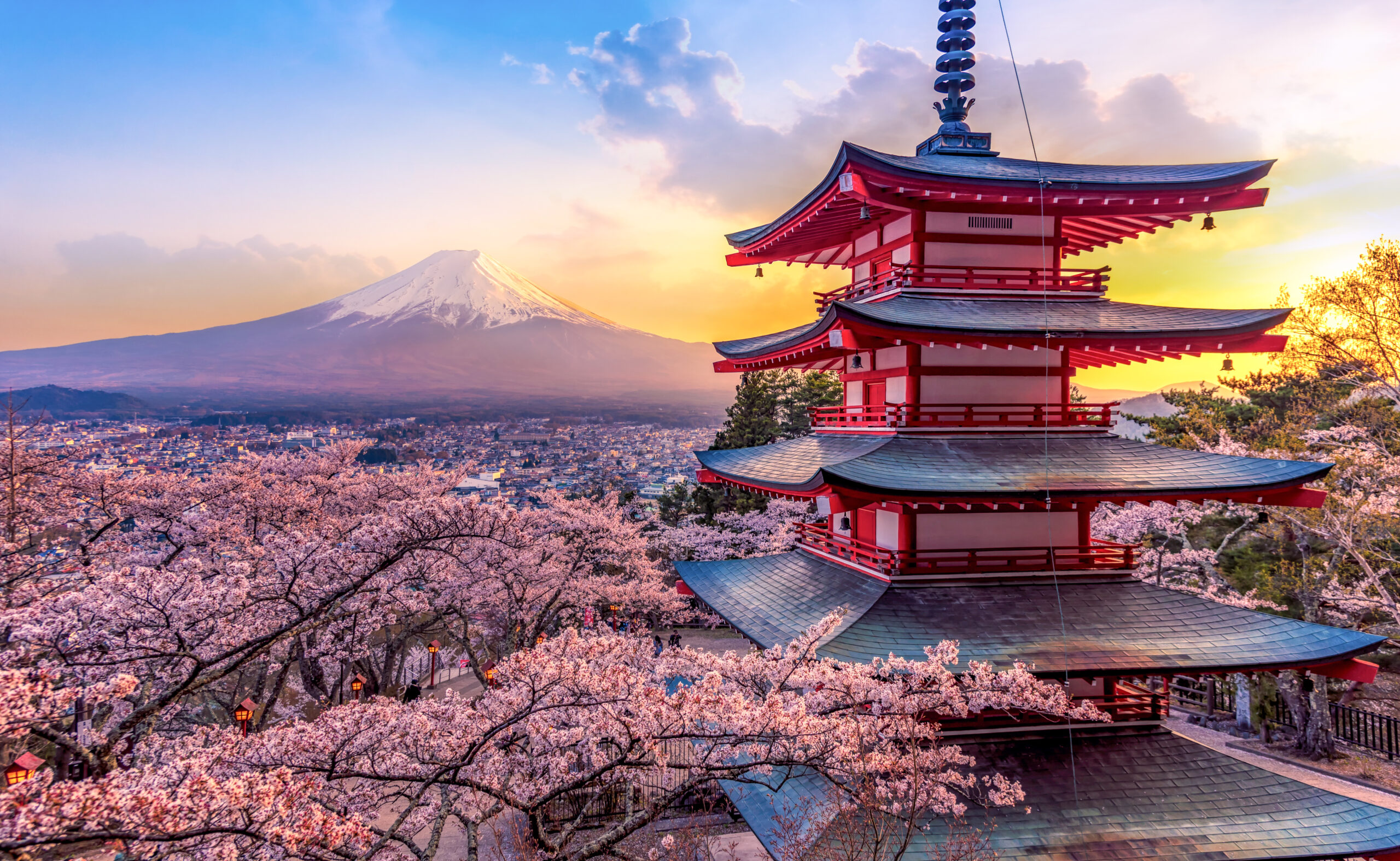 Fujiyoshida, Japan Beautiful view of mountain Fuji and Chureito