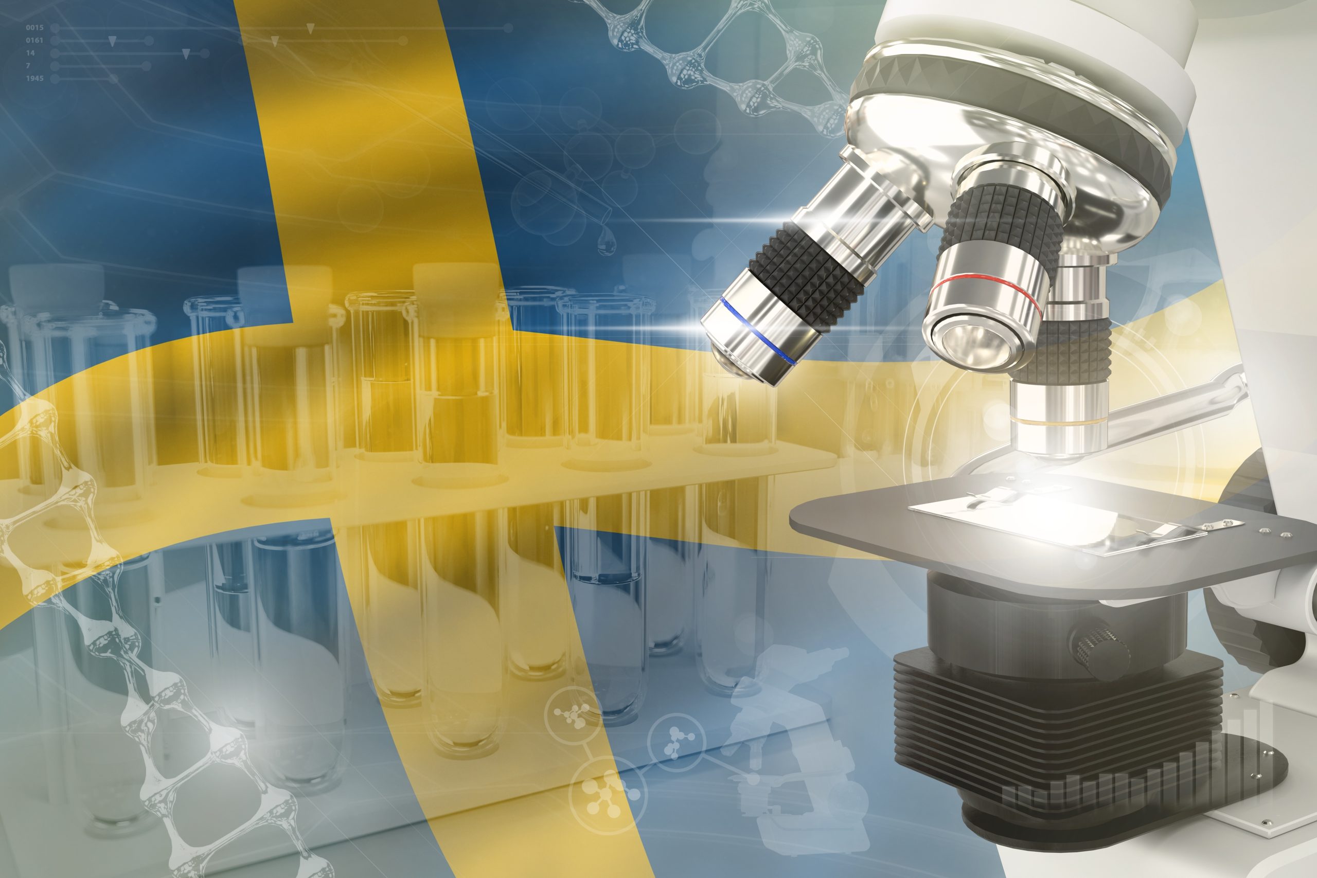 Life Science Nordics, Sweden, Denmark, - science development digital background. Research of cell life biopharma